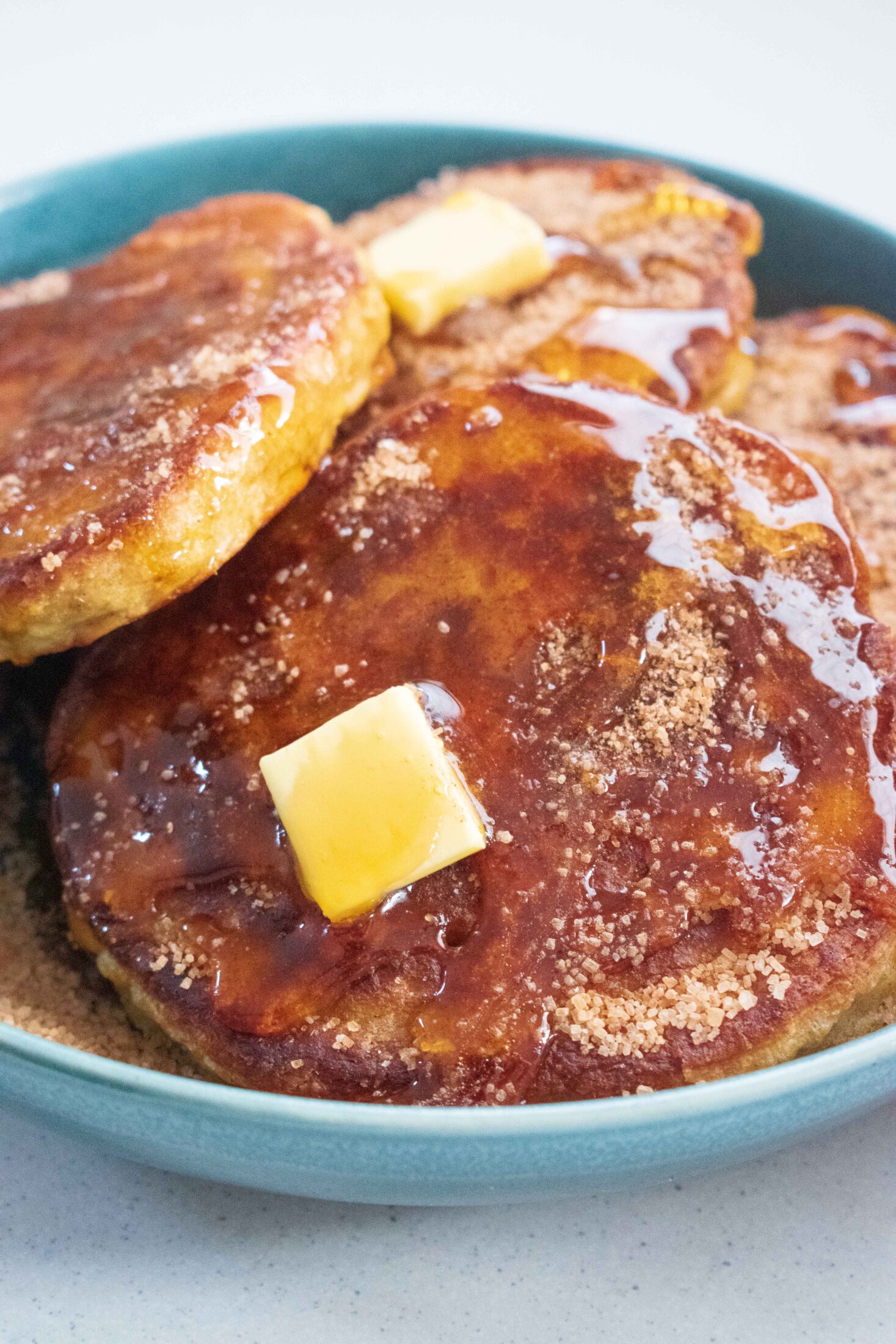 Flapjacks with melting butter and brown sugar