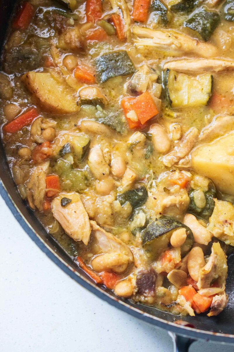 Cooked chicken and vegetables