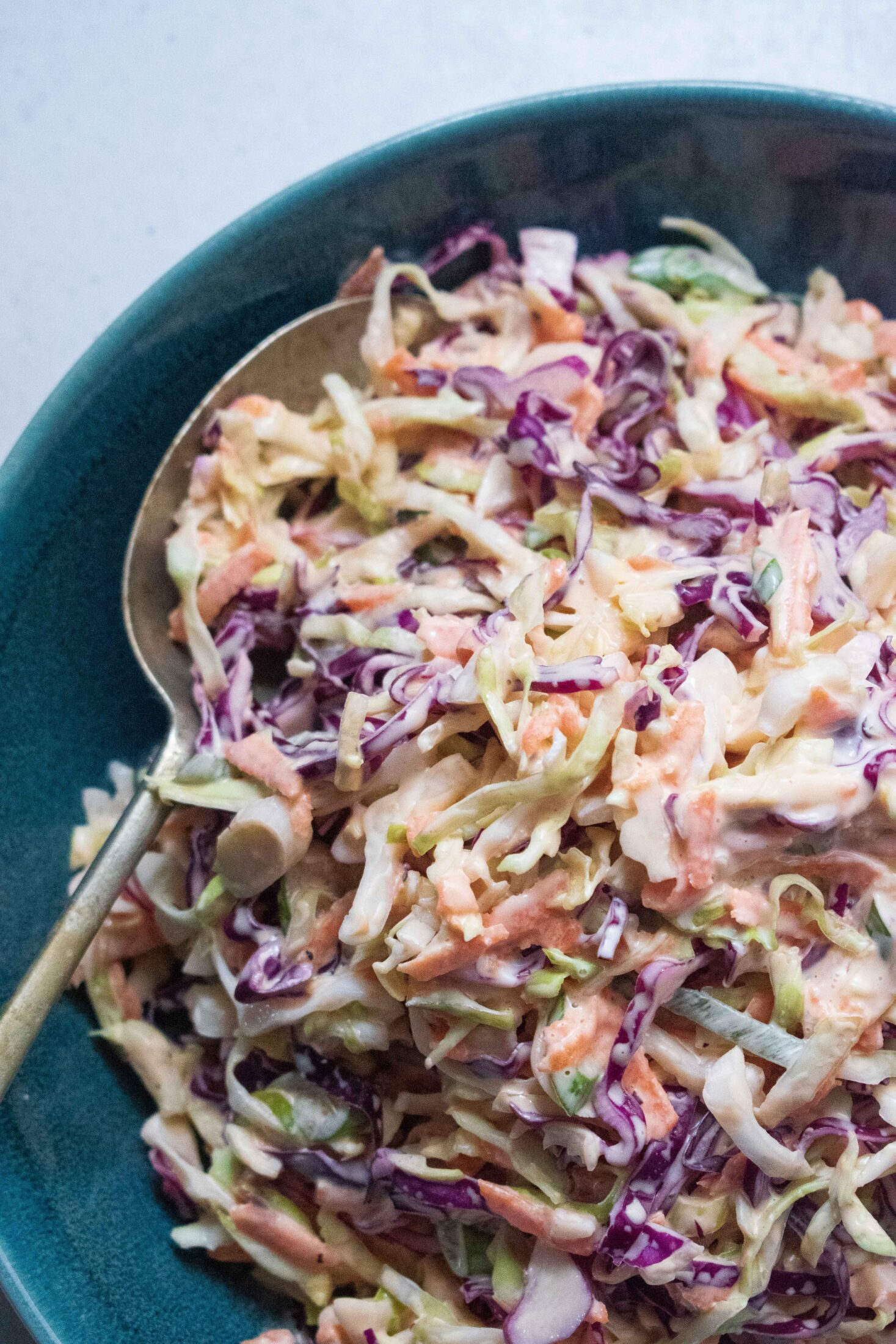 The Big Tasty Bites Coleslaw in a bowl with purple and green cabbage