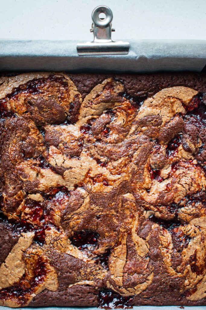 Baked Peanut Butter and Jam Brownies