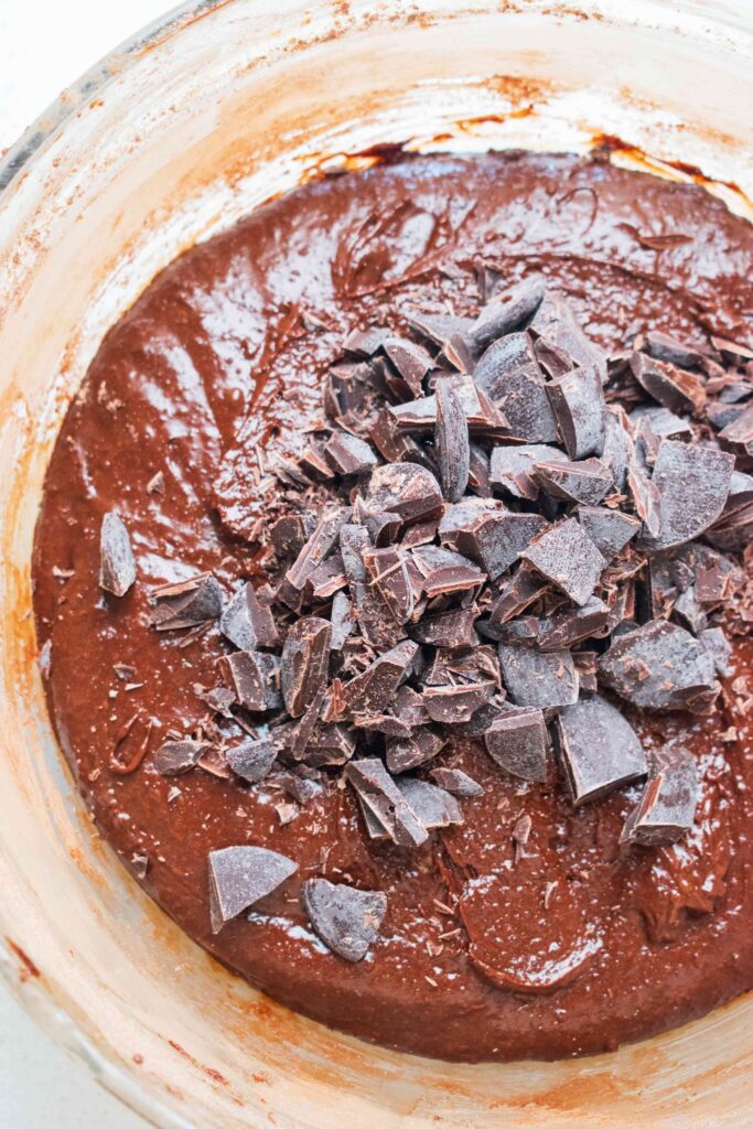 Choc chips in chocolate brownie cookie dough